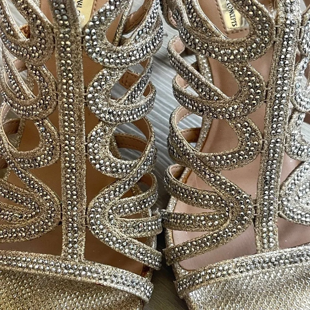 INC International Concepts Womens Sharee2 Fabric Open‎ Toe, Champagne, Size 7.5